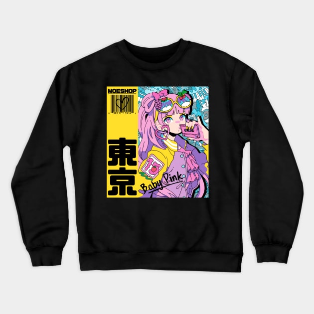 Anime Girl Pink Crewneck Sweatshirt by JayMar